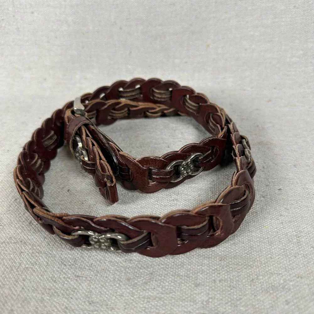 Western‎ Brown Braided Genuine Leather Belt Silver Flower Concho Accents Size SM